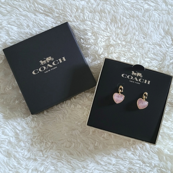 Coach Jewelry - Coach Carved Rose🌹Quartz Heart💕 Drop Earrings - NIB